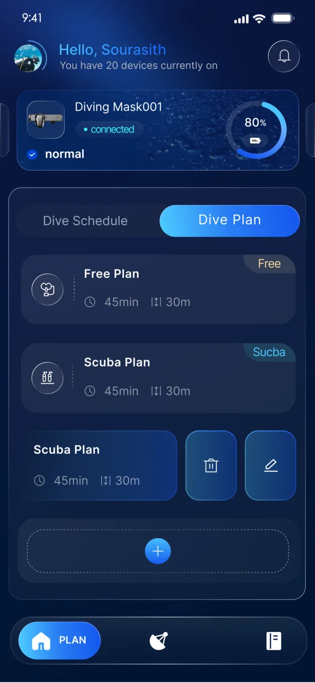 DAÏVE app dive planning screen